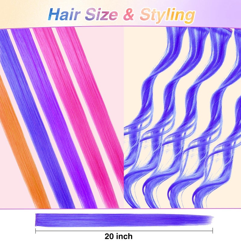 BEAHOT 32 PCS Clip in Colored Hair Extensions for Kids, 20 Inches Rainbow Long Straight Hairpieces Synthetic,BEAHOT Hair Extensions-Pretty Gift for Cosplay Dress Up Fashion Party Birthdayï¼ˆ32 Colors) - Image 2